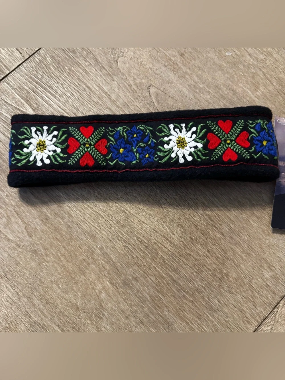 Jagged Edge Edelweiss Embroidered Fleece Ski Headband Black NWT